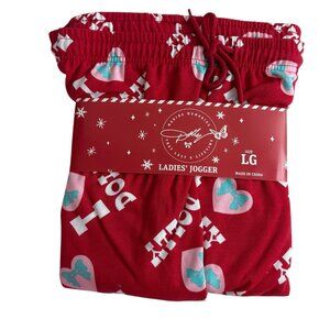 Dolly Parton CHRISTMAS Ladies Jogger Pants RED Large  Love Dolly Bows Hearts NEW